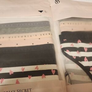 Victoria's Secret Black, Pink & Cream Heart Stripe Bikini Panties - 5 Pack Size